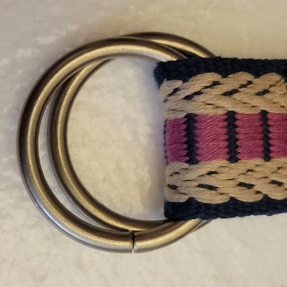 Relic by Fossil Woven Belt Womens 37 in Navy Tan Pink‎ 1.5 in Preppy Retro